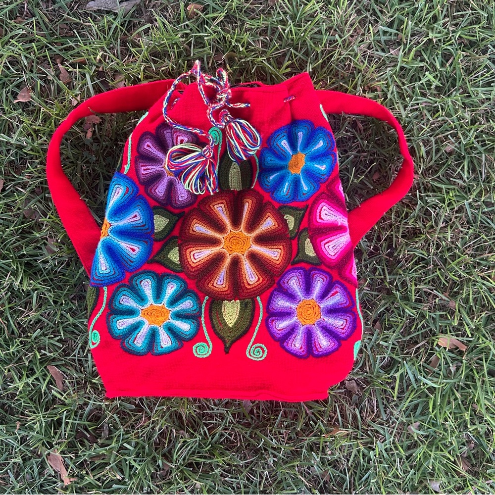 PERUVIAN FLORAL EMBROILED BACKPACK GORGEOUS COLOR!!